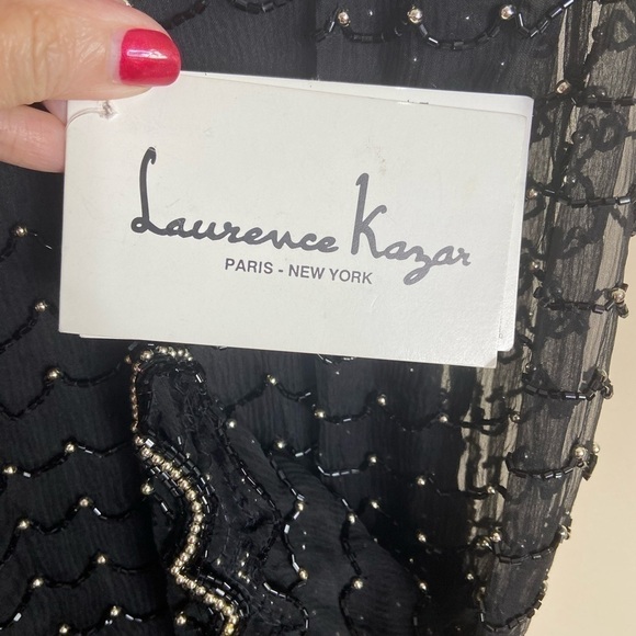 NWT Laurence Kazar Vintage Sequin Beaded Silk Top Black Gold - Picture 7 of 8